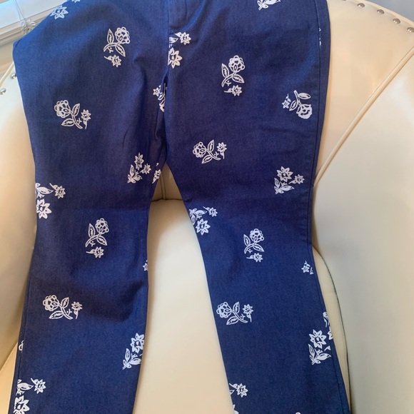 Old Navy Blue Denim Overalls with Floral Print - Picture 2 of 3